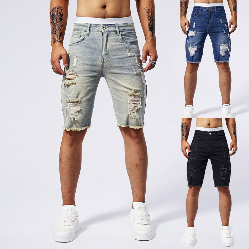 Streetwear Brand Clothing - Celana Pendek Denim Robek Pria Baru