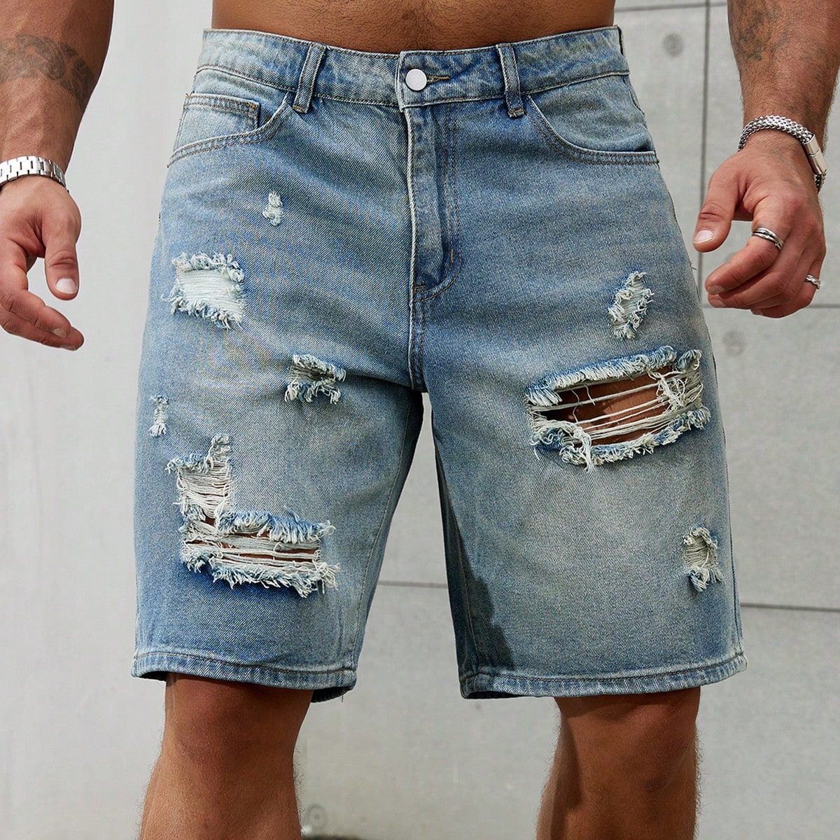 Streetwear Brand Clothing - Celana pendek Jeans sobek pria, bawahan